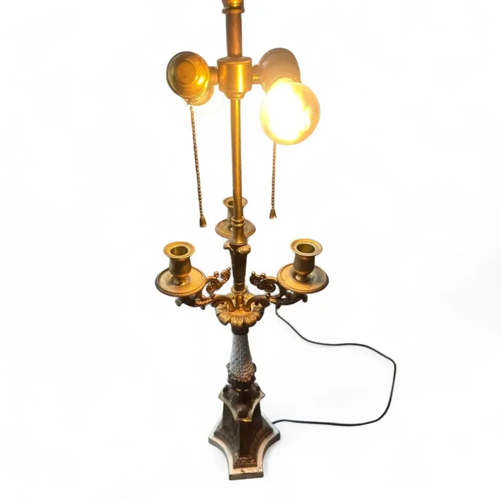Vintage Heavy Brass Candelabra Table Lamp 3 Arm USA Stiffel Style